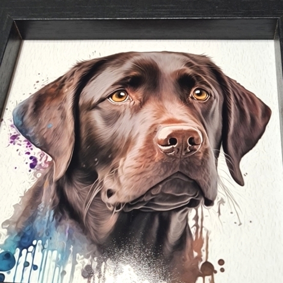 Chocolate Labrador Retriever Dog Portrait Watercolor Oil Painting Framed Print - Picture 2 of 8